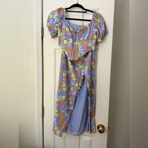 Sabo Skirt Floral Puff Sleeve Dress with Front Slit